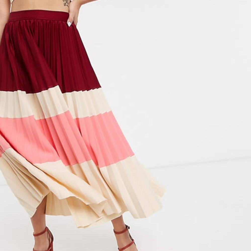 ASOS Design Pleated  Color Block Midi Skirt. Size 4